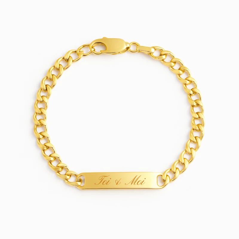 Bracelet Gourmette Plaqué Or – Gros Modèle – À Graver – Occasion