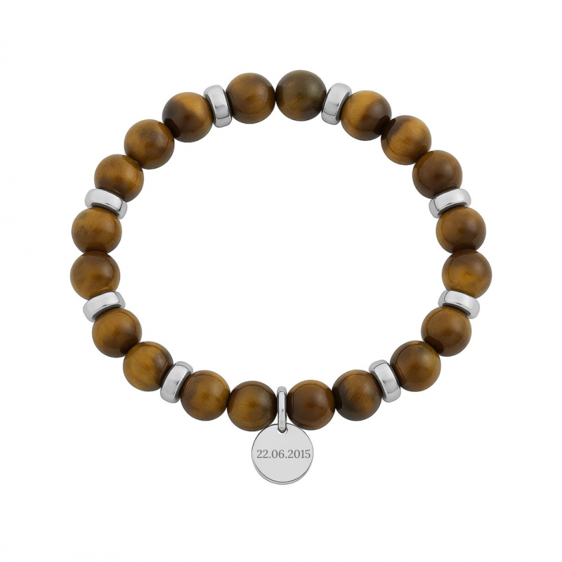 Bracelet perles œil de tigre pour homme à graver