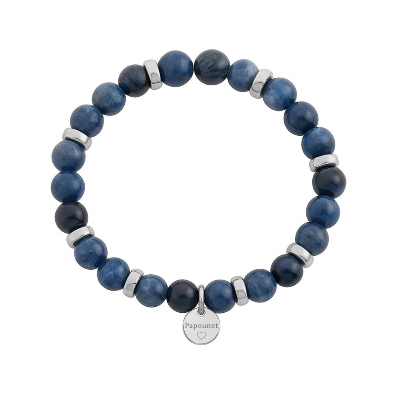 Bracelet perles jaspe bleu pour homme à graver