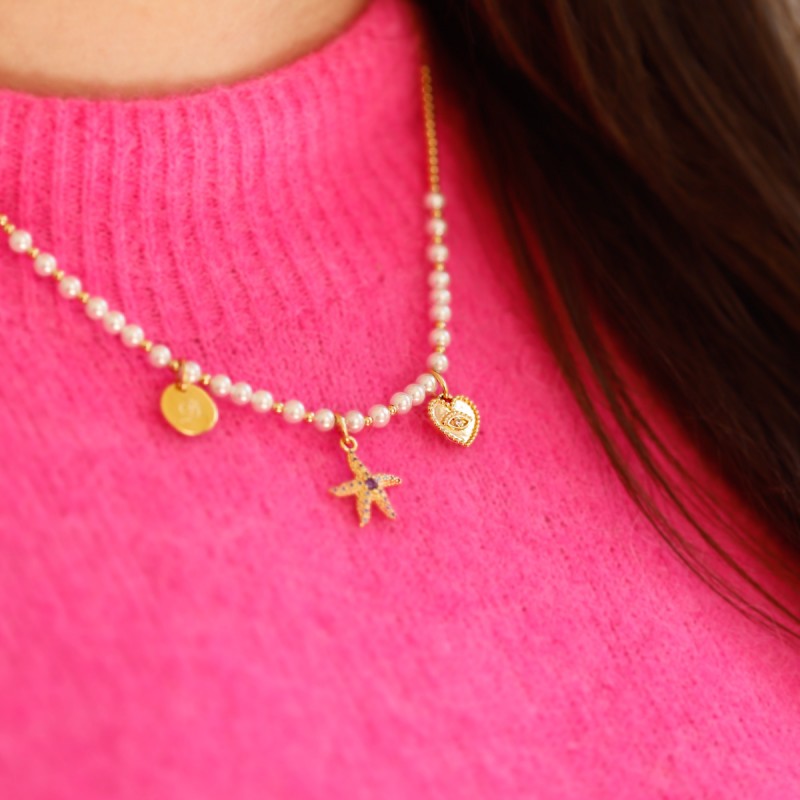 Collier Stella or et perles d'eau douce personnalisable
