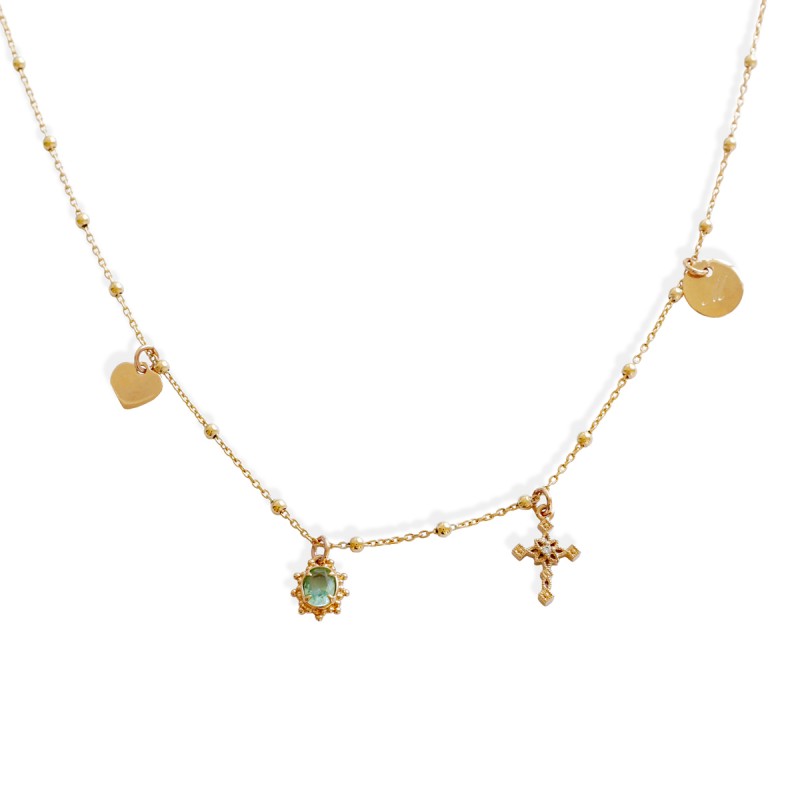 Collier chaîne boules à breloques or