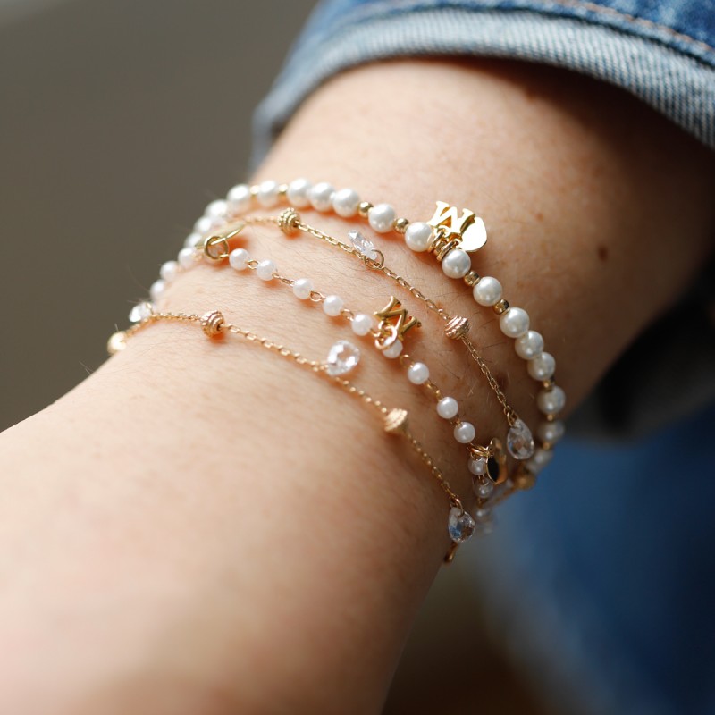 Bracelet Stella or et perles d'eau douce personnalisable