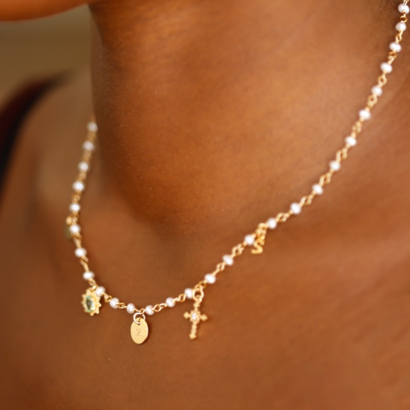Collier Maya or et perles d'eau douce personnalisable